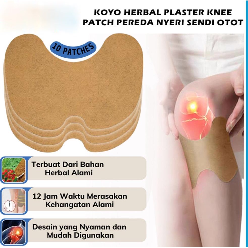 Koyo Herbal Koyo Lutut Herbal Isi 10 Pads - Stiker Plaster Knee Patch Detox Tempelan Pereda Pegal Linu Penghilang Nyeri Sendi Otot Dengkul Pain Relief Alami Cedera Meniskus Radang Sendi Hiperplasia Tulang Ligamen Original