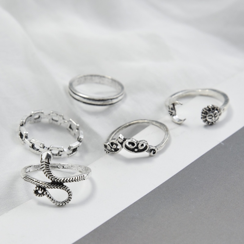 16pcs Set Cincin Tai Chi Yin Yang Kepribadian Vintage/Fashion Cincin Geometri Timbul Aksesoris Perhiasan Pesta