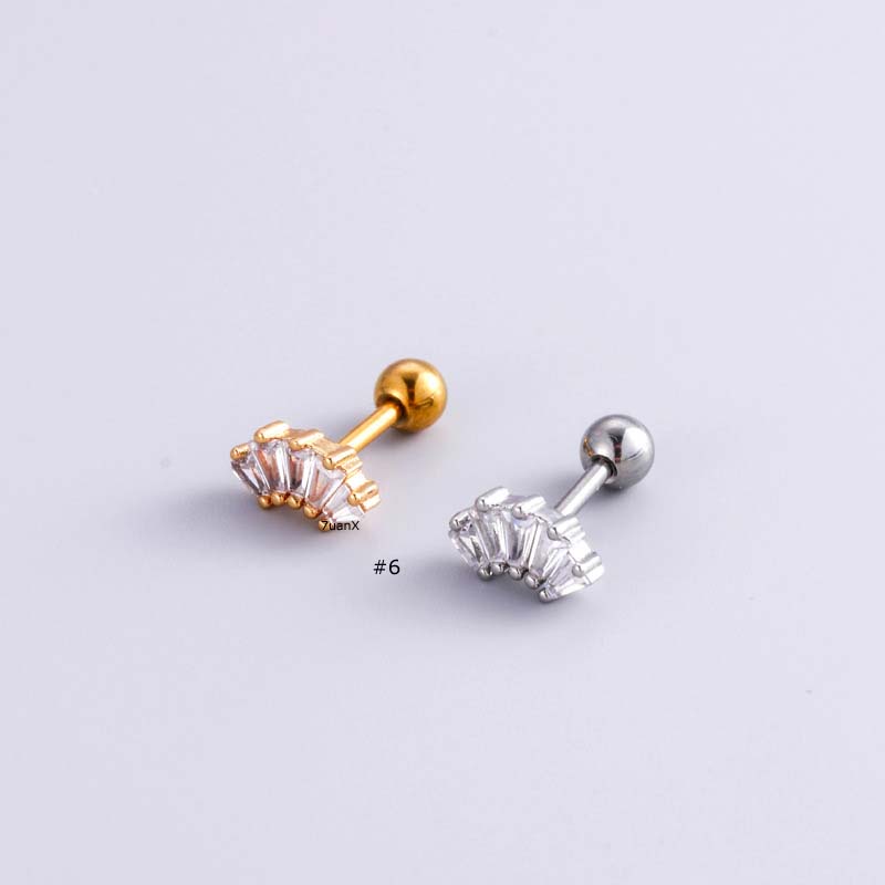 1biji Anting Tusuk Tulang Rawan Stainless Steel Helix Pinna Piercing 16Gauge Warna Emas Perak Mahkota Bentuk Hati