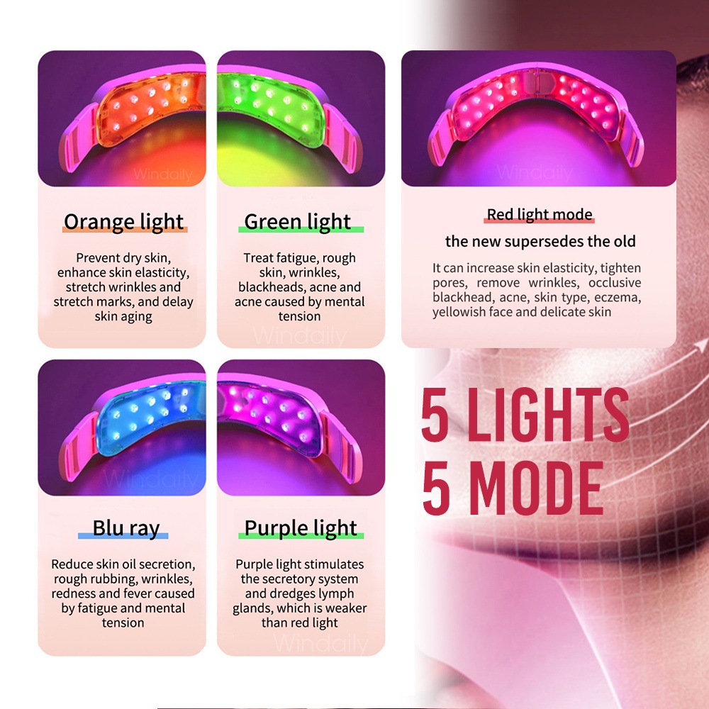 V Shape Face Slimming Lifting Device EMS Facial Massager Original Korea Masker Chin V-Type Lifter Red Blue LED Photon Therapy Alat Kecantikan