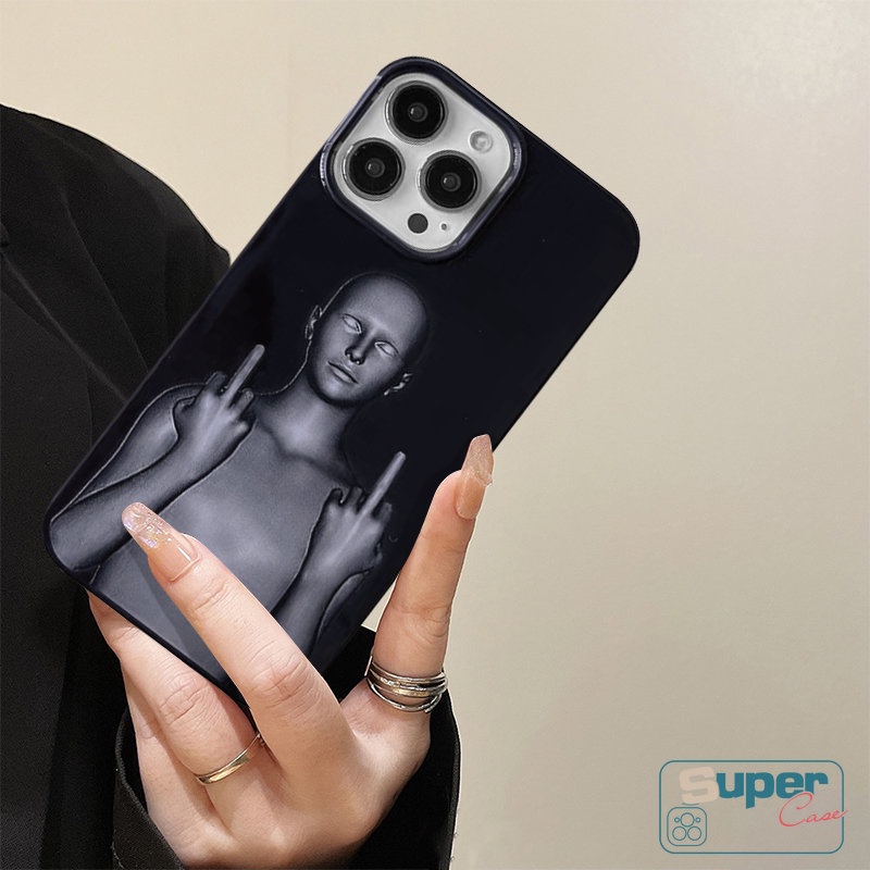 Niche Casing Ponsel Kotak-Kotak Hitam Keren Kompatibel Untuk IPhone 7Plus 14 11 13 12 Pro Max XR 7 8 Plus X XS Max SE 2020 Kreatif Lucu Cyberpunk Glossy Shockproof Halus Soft Cover