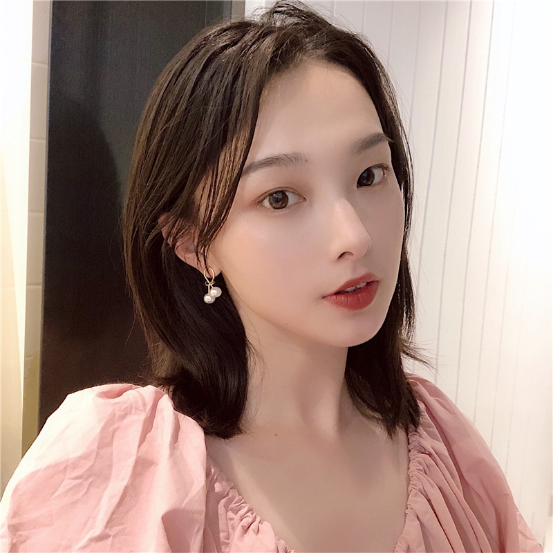 Dongdaemun Jarum Perak Indah Sederhana Diikat Logam Anting Mutiara Temperamen Manis Kecil All-Match Anting Earrings