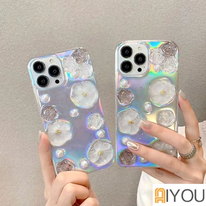 Casing 3D Bunga Mutiara Untuk Iphone14 13 12 Pro Max7 8 Plus Casing Ponsel Untuk iphone 11xr X XS Max SE Soft Back Cover