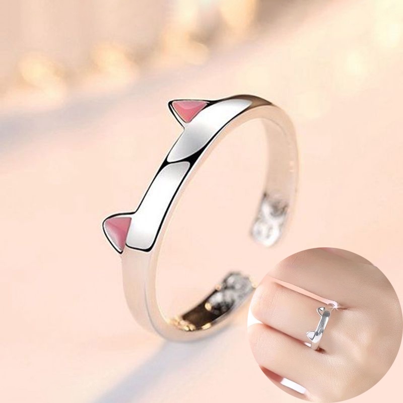 Warna Perak Sederhana Blackpink Cincin Telinga Kucing Hewan Lucu Terbuka Dapat Disesuaikan Rings Perhiasan Pesta Blackpink