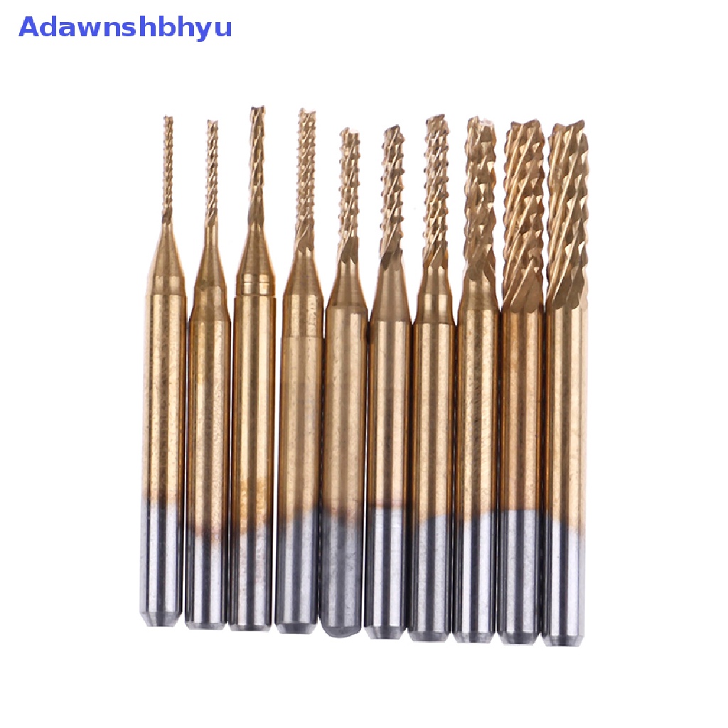 Adhyu 10x1/8 ''0.8-3.175mm Mata Bor PCB Set Engraving Cutter Rotary CNC End Mill ID