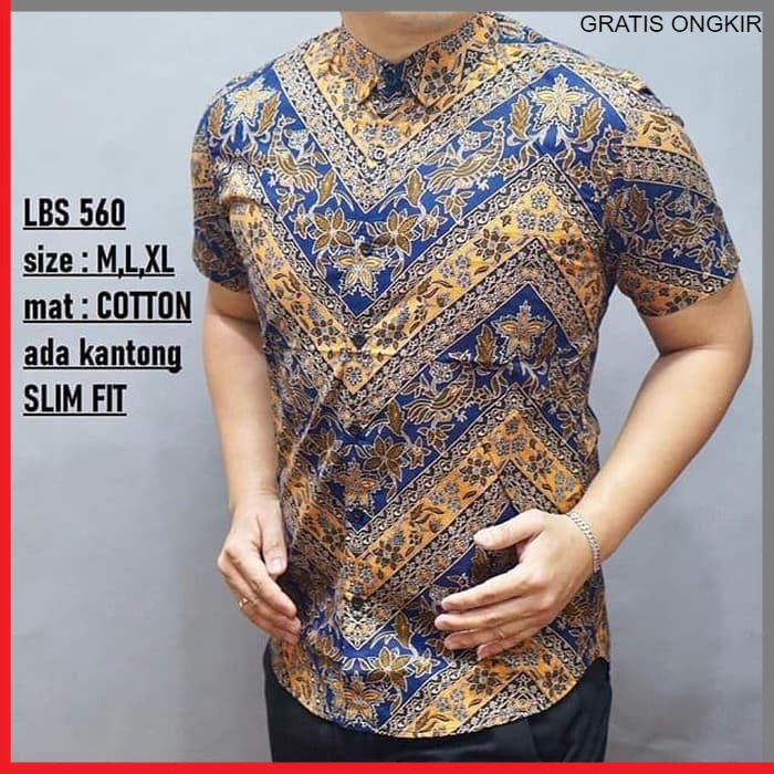 KEMEJA PRIA BATIK LENGAN PENDEK HEM BAHAN KATUN HALUS 40S LBS 560 BAJU MODERN MEWAH SLIMFIT SLIM FIT BY JAKARTA