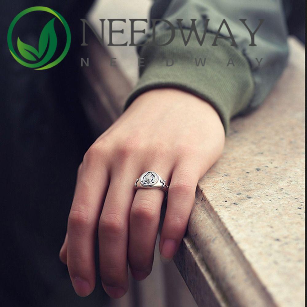 Needway   Pria Terbuka Cincin Keren Retro Tangan Hadiah Ulang Tahun Niche Desain Jari Cincin Alloy Gaya Korea Cincin