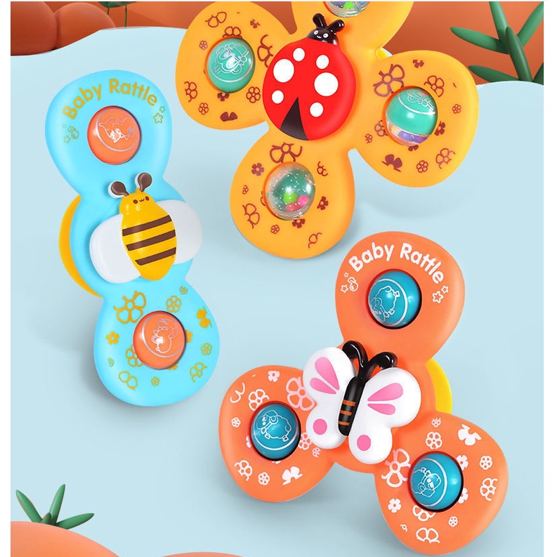 Mainan Sedot Untuk Bayi, Suction Cup Spinner Toy, 3buah Mainan Mandi Bayi Kartun Hewan Spinning Top Mainan Anak Perempuan Laki-Laki