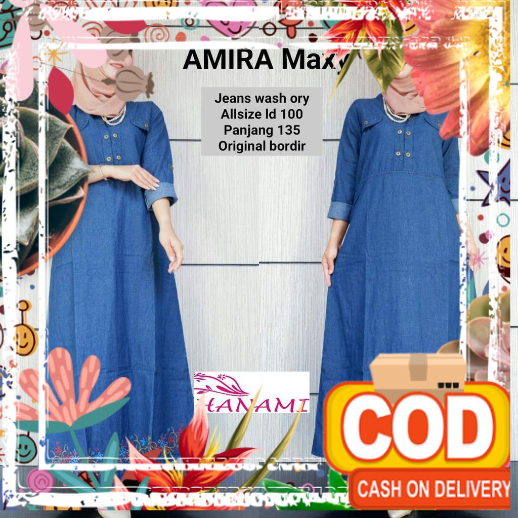 gamis denim jeans wash amira maxy original / pastel sage