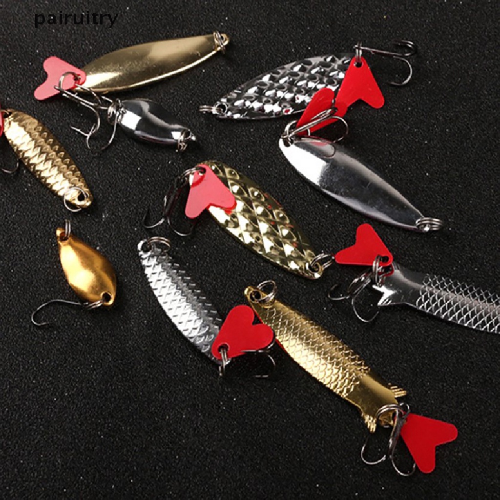 Prt 10Pcs Memancing Logam Sendok Lure Kit Set Emas Perak Umpan Sequin Spinner Lures PRT