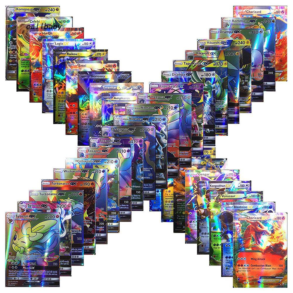 YI2SD [caby] 100Pcs Mega EX GX Kartu Anime Pokemon TCG untuk Koleksi