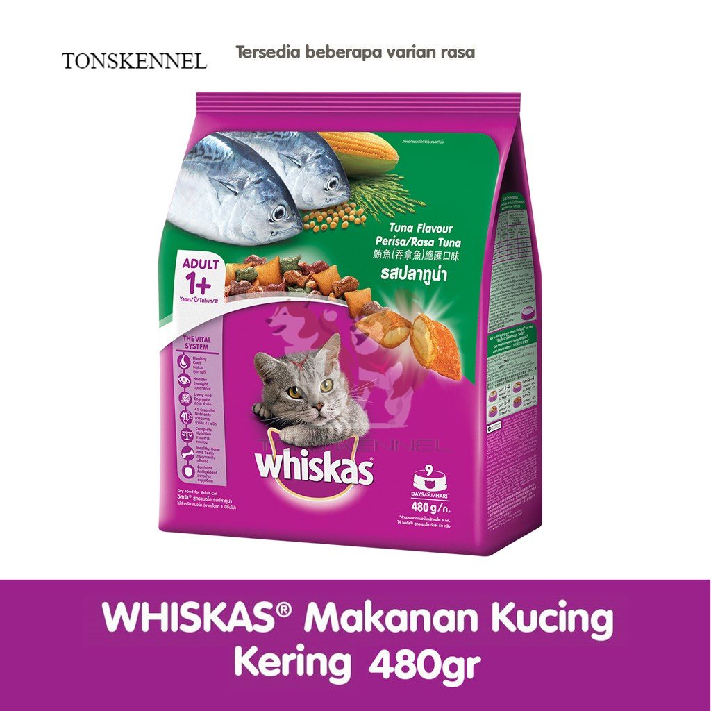 WHISKAS Makanan Kucing Kering 480gr 480 gr Tuna Ocean Fish Mackerel Chicken Adult Dry