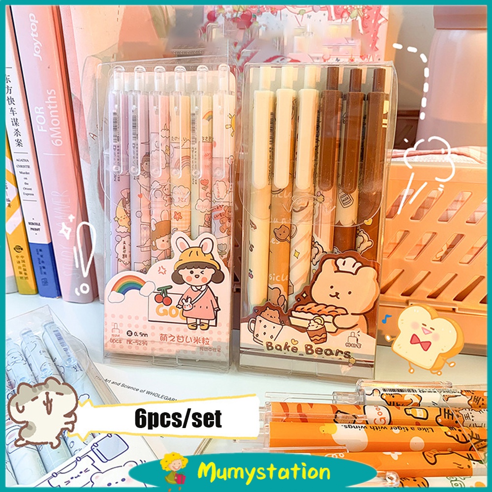 Mumystation 6Pcs Pulpen Mekanik Gel Motif Lucu /Bolpen Gel Karakter Pen Gel Mekanik