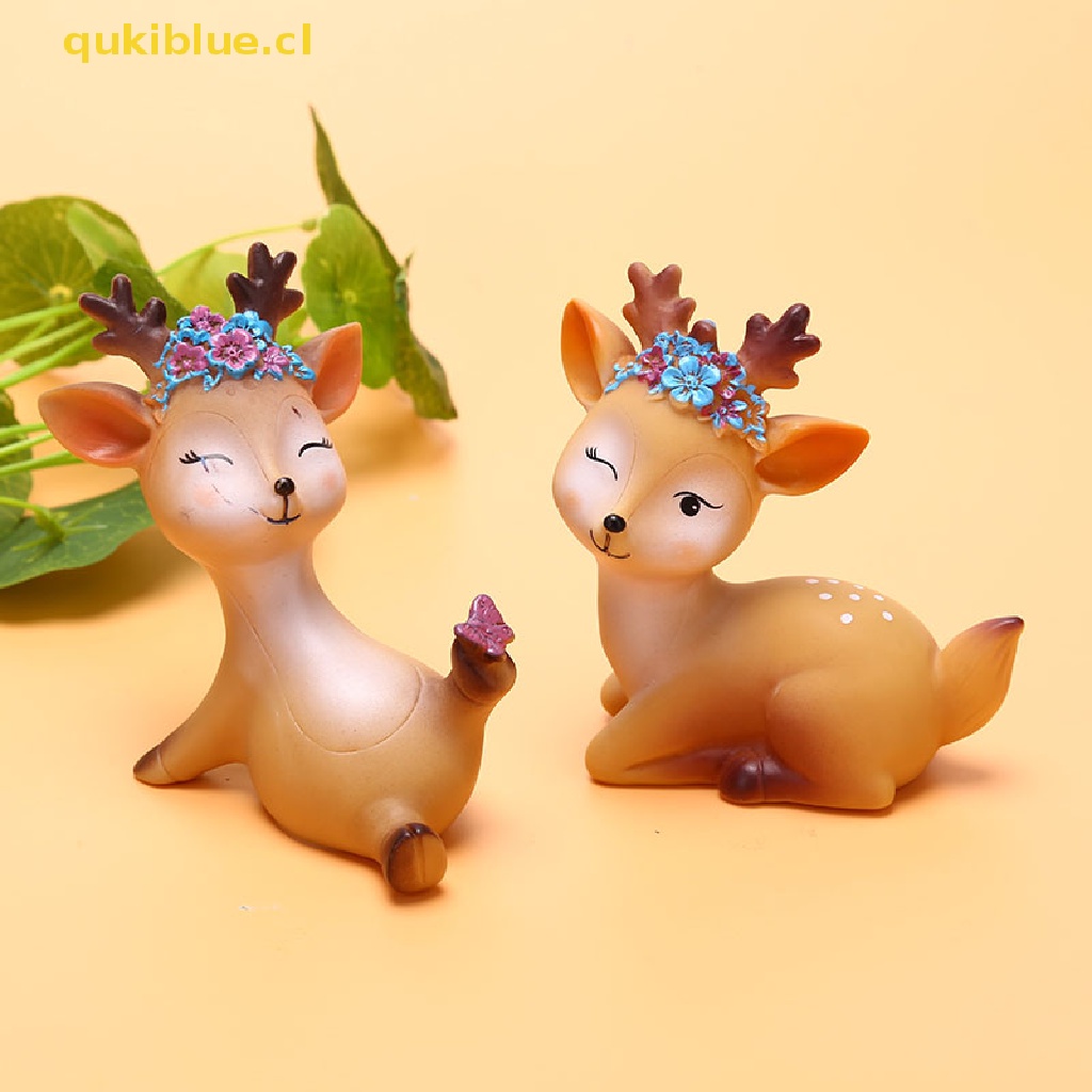 Qukiblue Sika Deer Baking Cake Topper Dekorasi Miniatur Peri Hiasan Taman Kerajinan cl