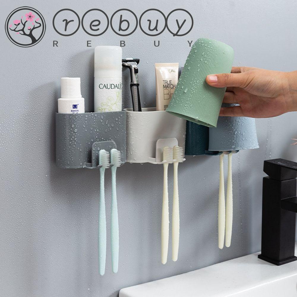 REBUY 1pc Toothpaste Storage Rack Creative Toothbrush Stand Rack Toothbrush Holder Tooth Brush Dispenser Wall-Mounted Traceless Bathroom Accessories Hot Punch-Free Tooth Cup Rack/Multicolor