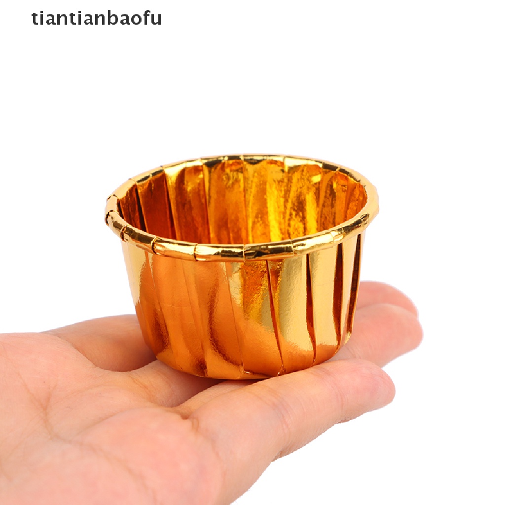 [tiantianbaofu] 50pcs mini Cupcake Foil Cupcake Wrapper Kertas Emas Perak Cupcake Baking Cups Butik