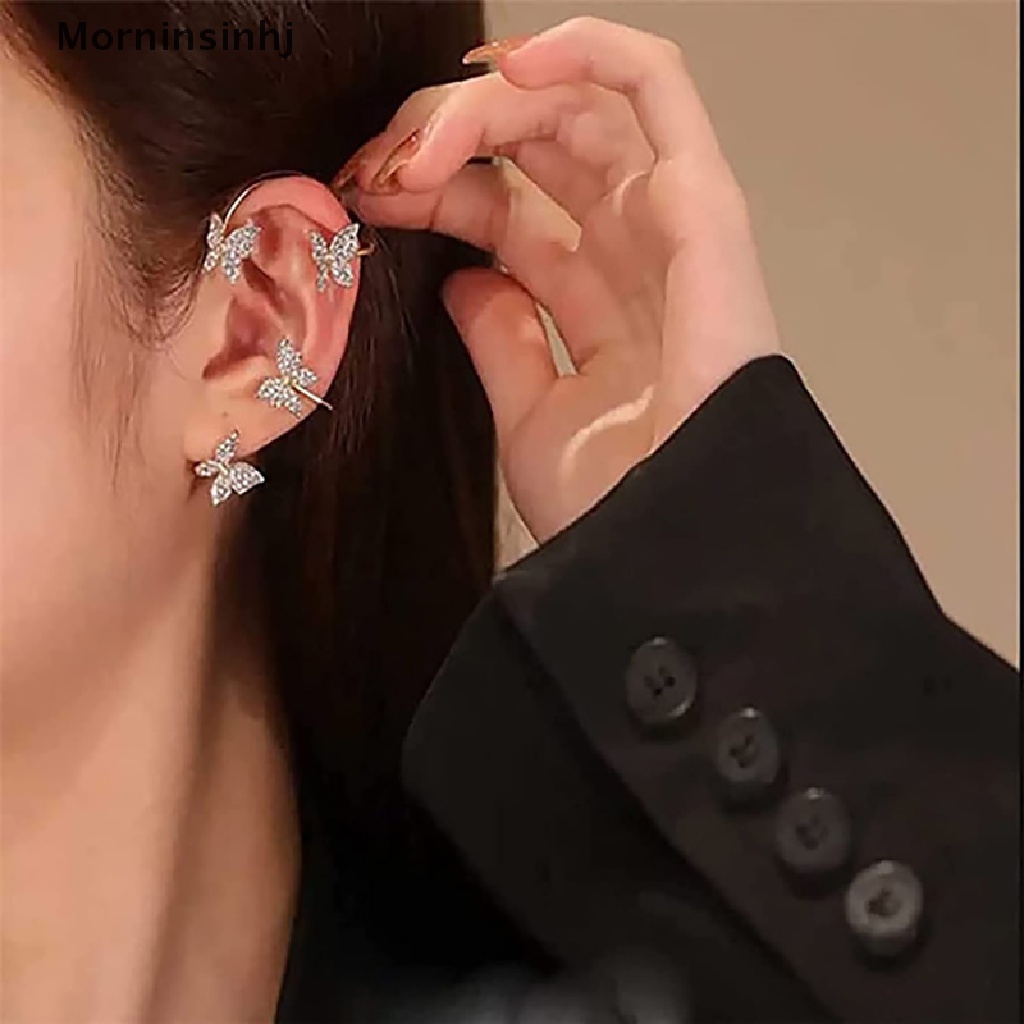 Mornin Zirkon Bersinar Kupu-Kupu Telinga Klip Anting Telinga Manset Ear-hook Pesta Perhiasan Hadiah id