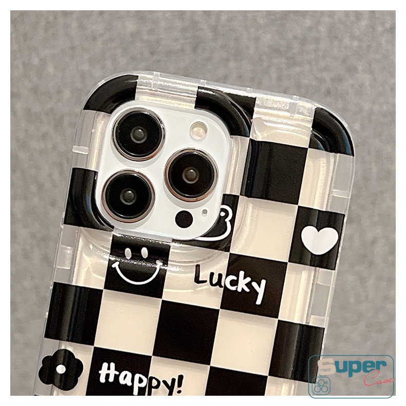 Ins Kotak-Kotak Lucu Smiley Pasangan Ponsel Casing Untuk Redmi 12C 10C 9 10 A1 9A 9T 10A 9C NFC Note9 10s 11 11s Note8 POCO F4 Shockproof Anti Jatuh Airbag Transparan Lembut Tpu Cover