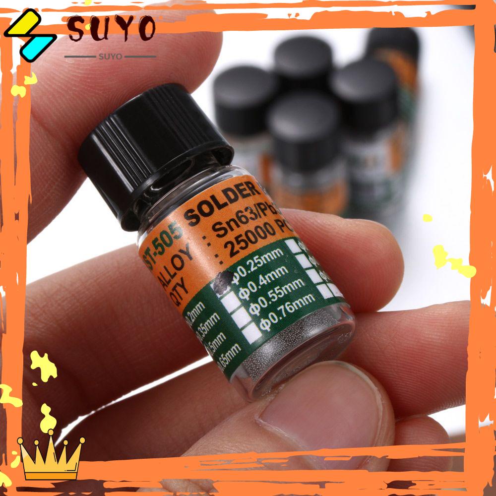 Suyo 25000pcs/botol Solder Bola Bahan Timah Solder Aksesoris 0.2-0.65mm Bertimbangan Untuk IC Chip