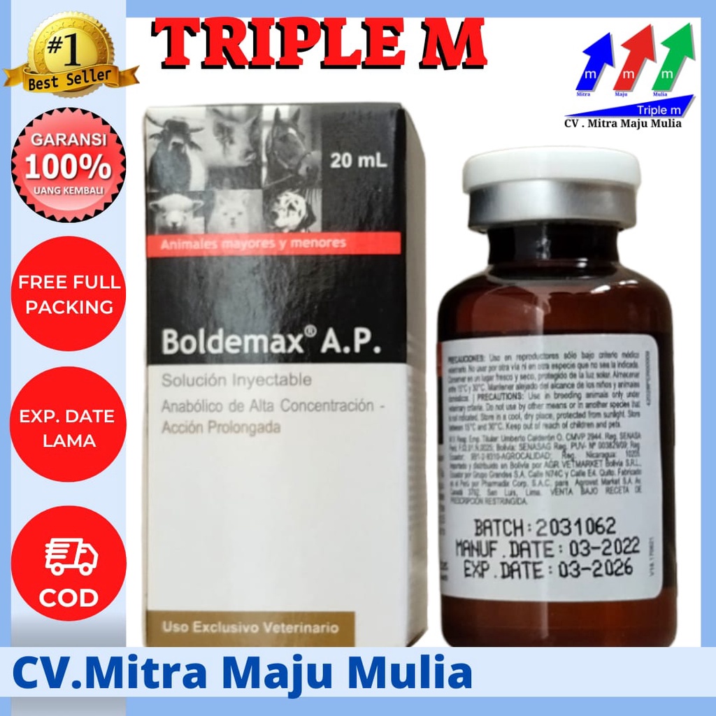 BOLDEMAX AP 20 ml Triple M - Obat Penggemuk Sapi Kambing Kuda Anjing Kucing Kelinci Hewan Babi Ayam