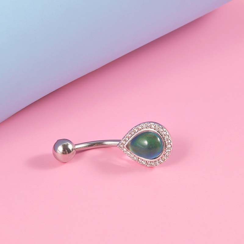 1 Piece Temperature Sensing Discoloration Stone Stainless Steel Belly Button Ring Navel Piercing 14Gauge