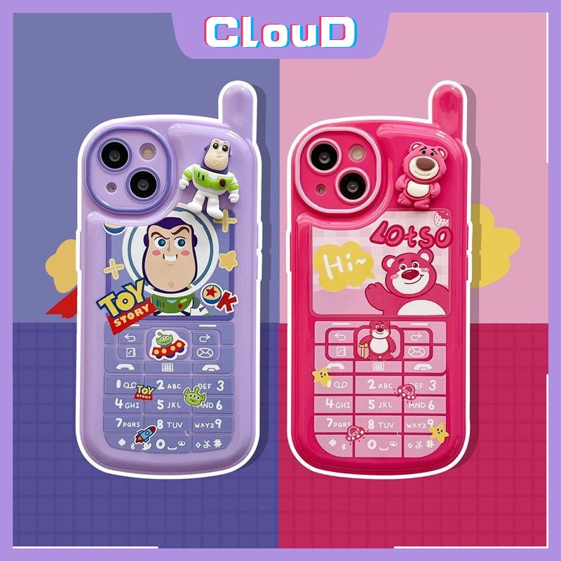 Casing Kartun Bentuk Ponsel Kepribadian Retro Kompatibel Untuk iPhone 7Plus 11 14 12 13 Pro MAX XR X XS Max7 8 Plus SE 2020 3D Cute Strawberry Bear Manyo Toy Story Soft Tpu Cover