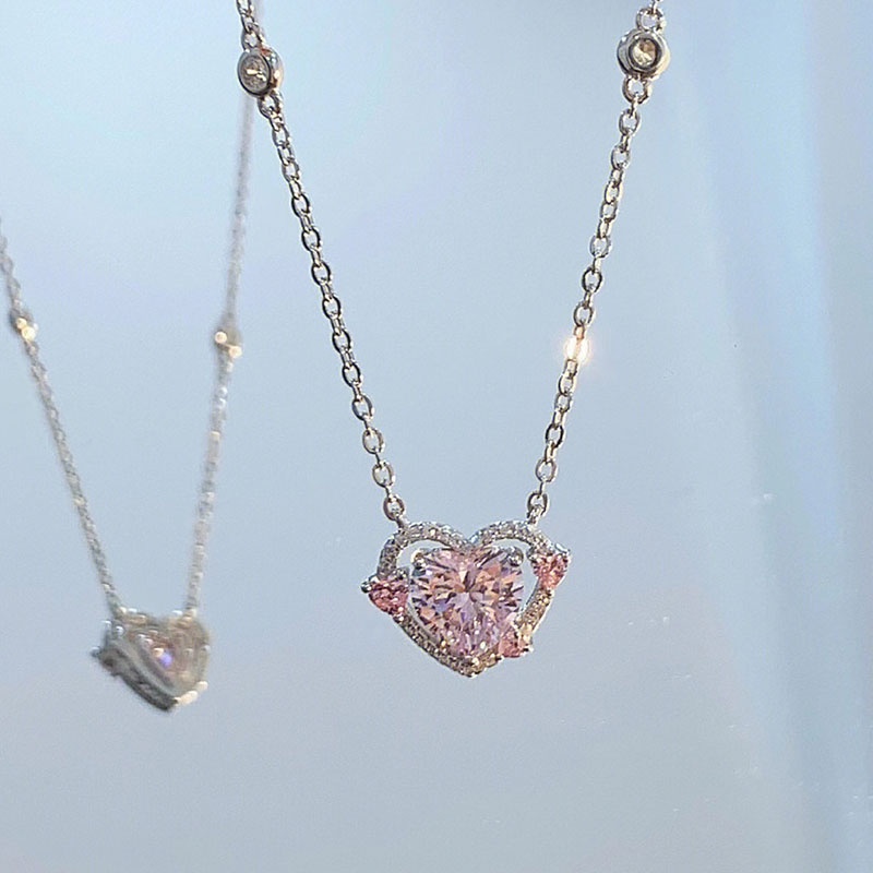 Korean Rhinestone Crystal Heart Geometric Necklace for Girl