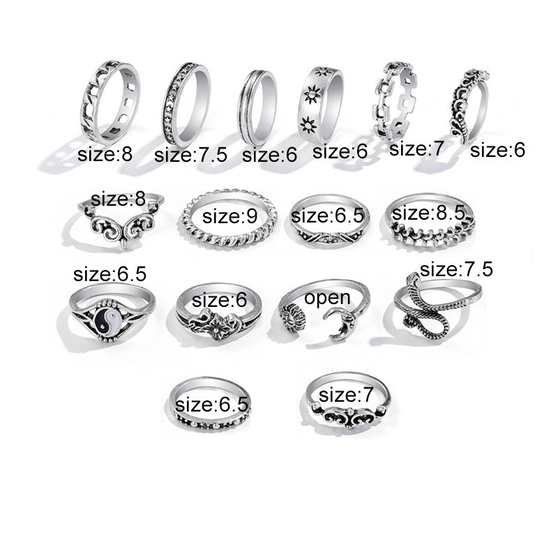 [Top Picks] Populer Elegan Wanita Kepribadian Retro Pesta Cincin Fashion Perhiasan Wanita Hip -hop Jari Cincin Set