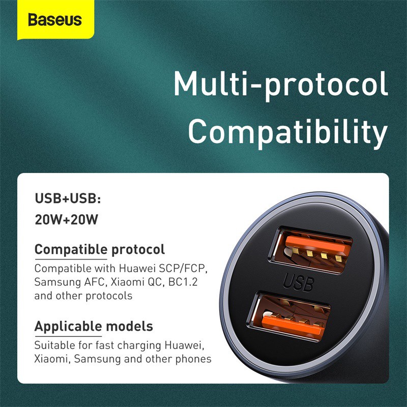 BASEUS Car Charger 40W Golden Contactor Pro  + C-Cable 1.0m - TZCCJD-A