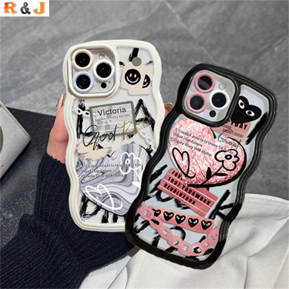 IPHONE Case Kompatibel Untuk Iphone14 13 12 11 Pro MAX iPhone7 8plus 6s Plus XR 14Plus XS MAX Fasion Merek Lucky Floral Smiley Graffiti Love Heart Wavy Phone Cover