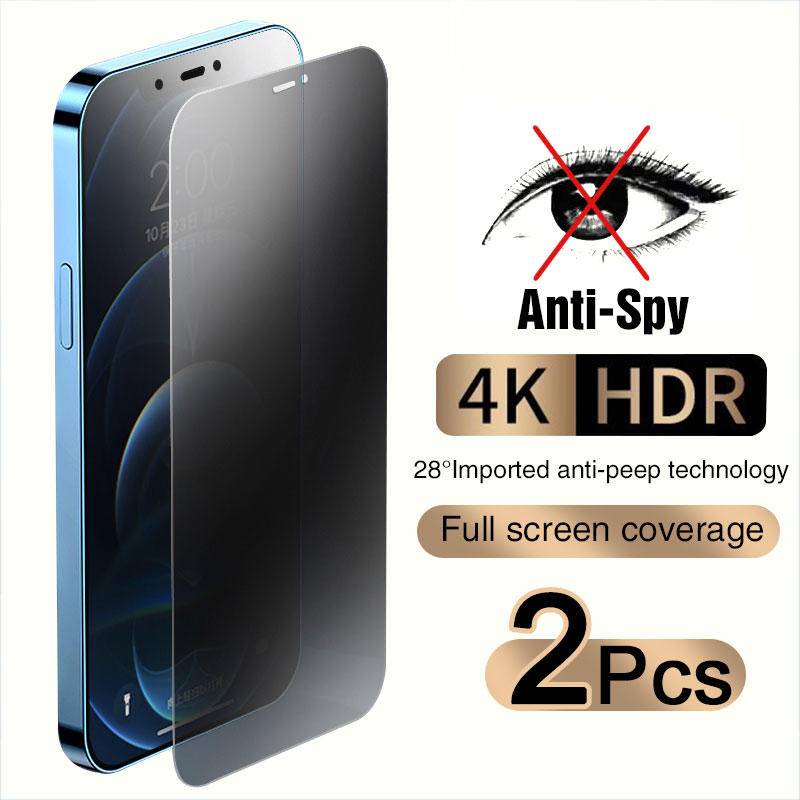 2pcs Full Cover Pelindung Layar Anti Spy Untuk Iphone14 13 12 11 Pro MAX Plus Mini Privasi Kaca Nyala Untuk iPhone X XS MAX XR 7 8 6 6S Plus SE 2022 2020 14Plus 13Mini 12Mini