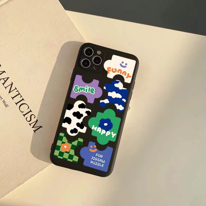 IPHONE Ins Pola Puzzle Cocok Untuk Iphone14 14pro 14plus 13 13pro 13prm iPhone12 7Plus 8Plus Xr XS 13 Pro Max Empat Sudut Casing Ponsel Tahan Guncangan