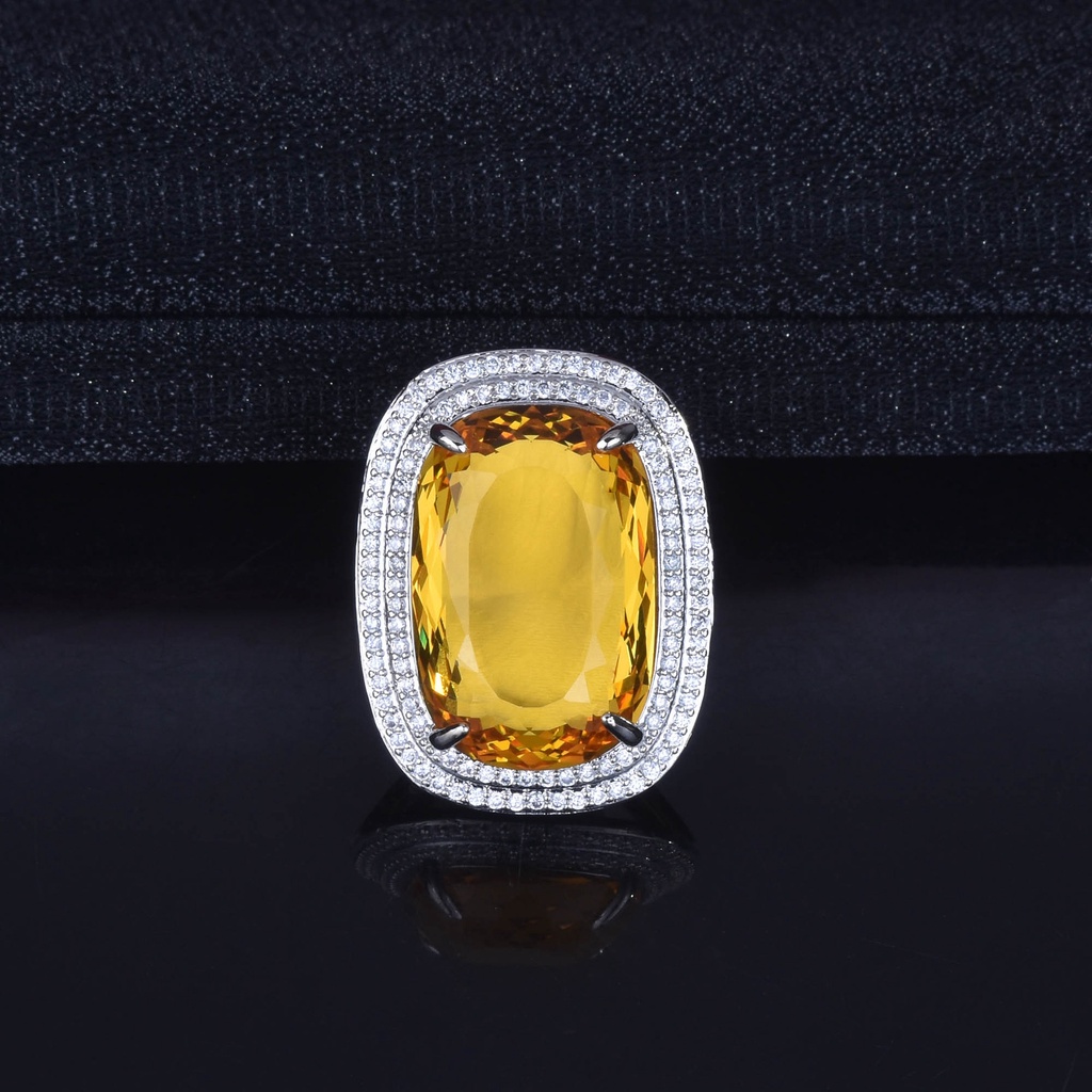 Goldkingdom Fashion Perhiasan Aksesoris Ready Stock Eropa Dan Amerika Baru 20x30mm Berlebihan Lemak Persegi Padparadscha Royal Biru Sarang Burung Potongan Warna Terbuka Harta Cincin