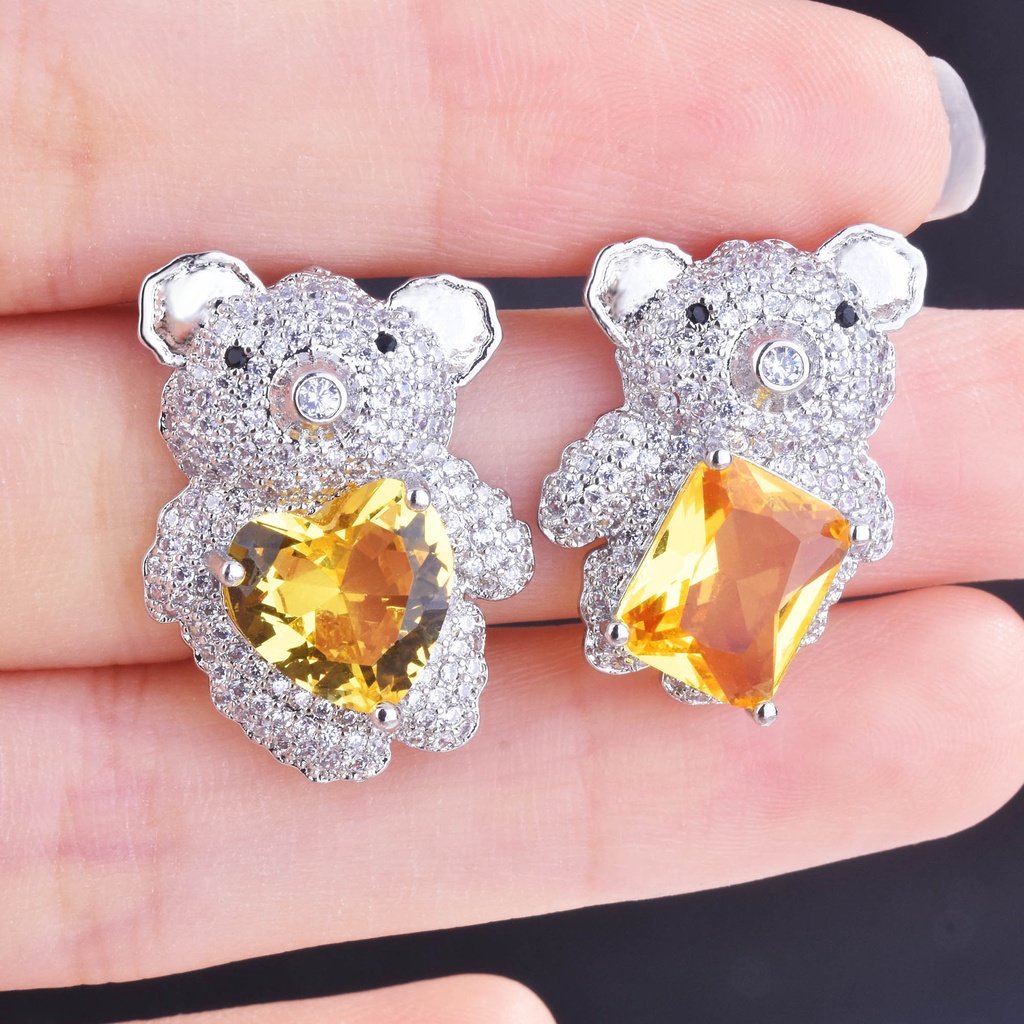 Goldkingdom Fashion Perhiasan Aksesoris Ready Stock Kristal Permata Beruang Pengakuan Cinta Balon Anting Anting Balon Panas Pita Indah Gadis Berbentuk Hati Serbaguna