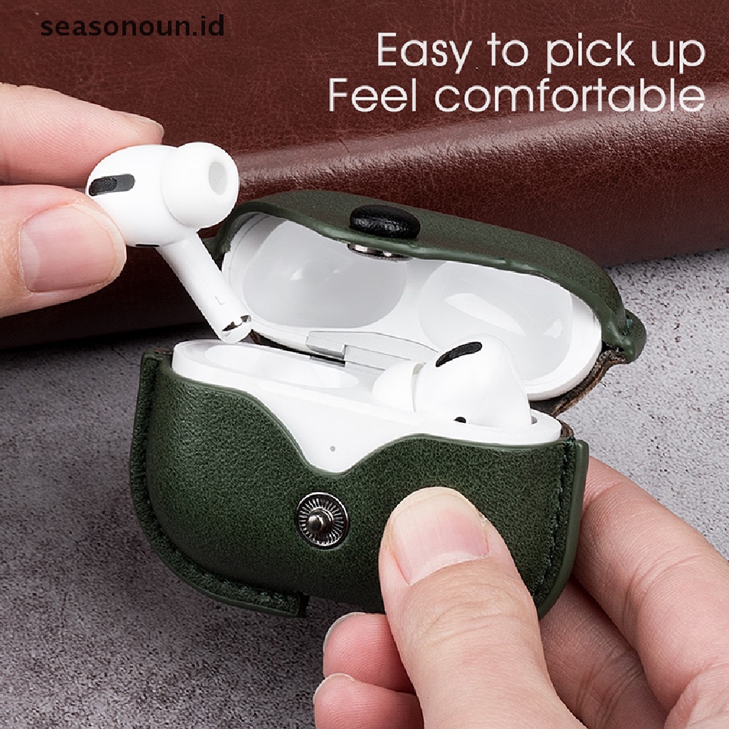 Seasonoun Leather Cover Pelindung Untuk Cas Kulit Bluetooth Wireless Earphone Case Leather Cover Earphone Tas Tali Headphone Case.