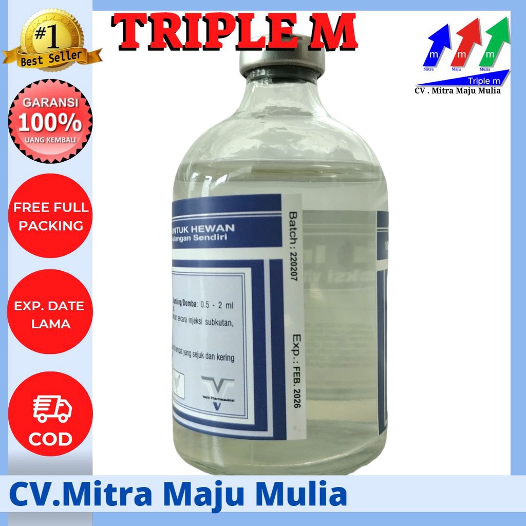 Vitamin B1 100 ml injeksi TRIPLE M - Pertumbuhan Nafsu Makan Hewan