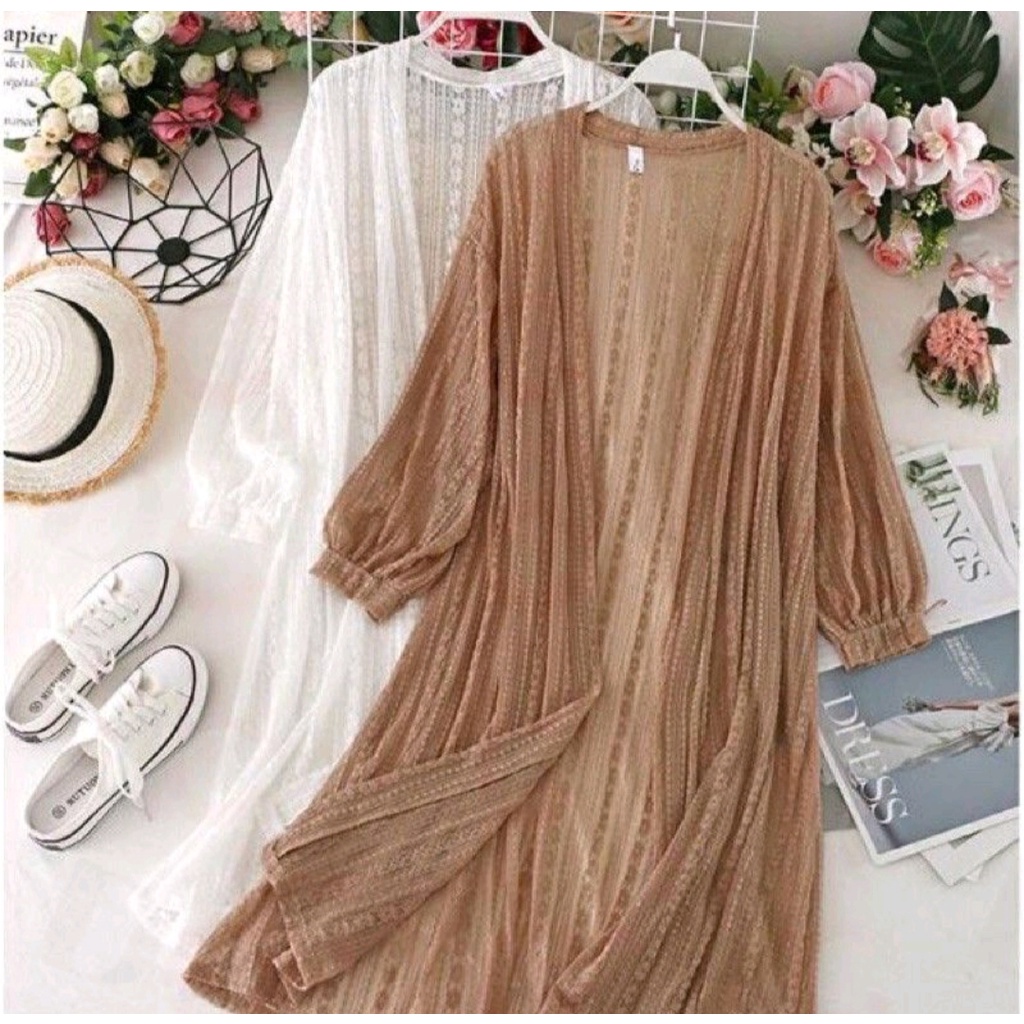 KARDIGAN BROKAT LENGAN PANJANG - OUTER WANITA MUSLIMAH LENGAN BALON (OUTERWEAR)