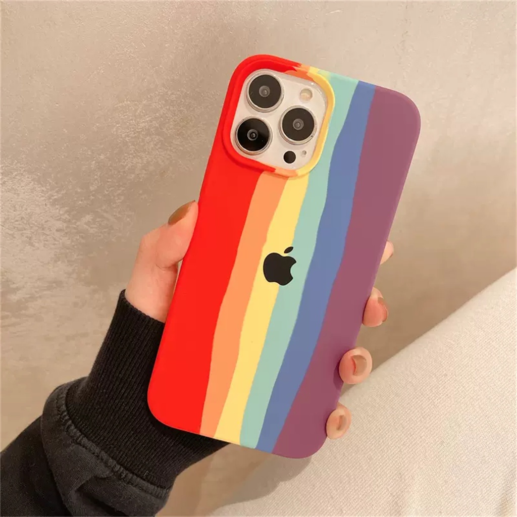 [Dengan Logo] Casing Silikon Cair Pelangi Resmi iPhone 14pro Max Case13 12 Pro Max14 Plus Promax Canggih Tertutup Penuh anti-fouling Dan shockproof back cover