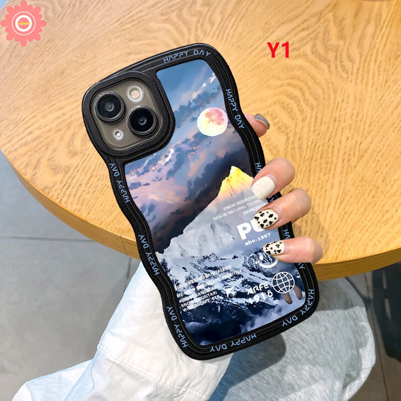 IPHONE Casing Ponsel Kompatibel Untuk Iphone11 12 13 14 Pro Max XR X XS Max7 14 6 6s 8plus SE 2020 Fantasi Matahari Salju Gunung Bergelombang Tepi Lembut Tpu Cover