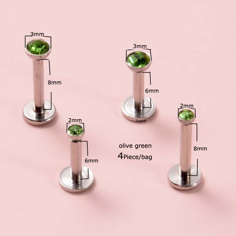 4biji/tas Kepala Datar Labret Bibir Stud Benang Internal 16Gauge Anting Helix Pinna Rook Piercing Perhiasan Tubuh Stainless Steel