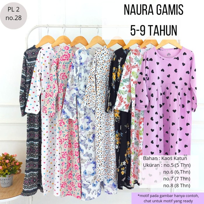gamis anak  5-9 Thn Naura Gamis Baju Muslim Anak Perempuan Kaos Katun - Grosir - no. 5 (5 Thn) Kirim