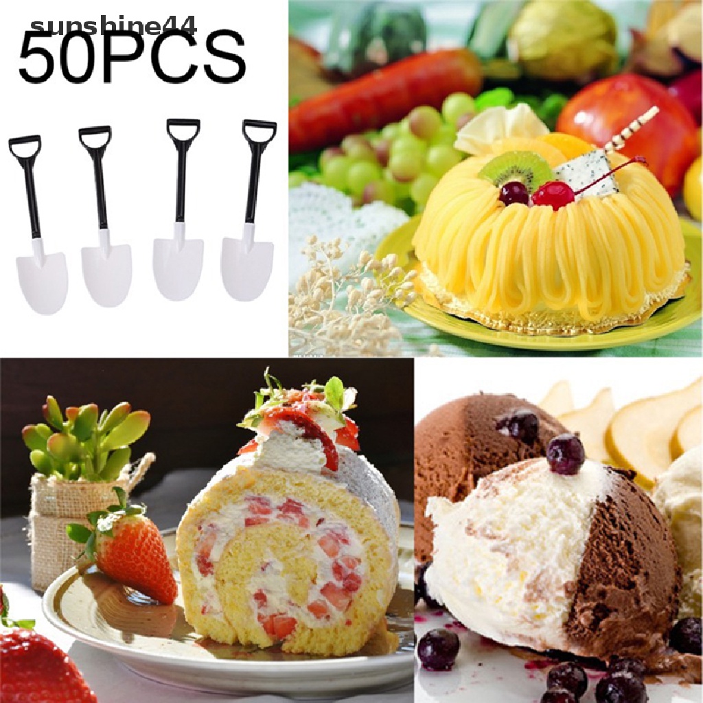 Sunshine 50pcs Sekop Berbentuk Plastik Dessert Es Krim Sekali Pakai Sendok Pesta ID