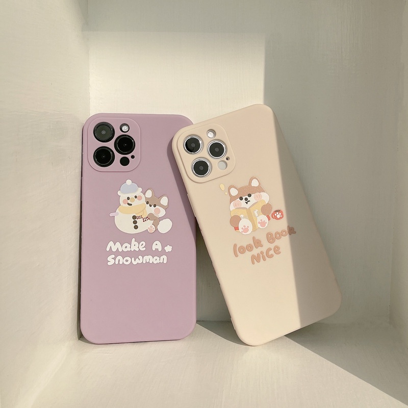 Photo frame Soft Case for iPhone 7 8 14 Plus 7+ 8+ X XR SE 2020 XS Max 11 12 13 Pro Max Lens Protect Cute Purple White Pet Dog