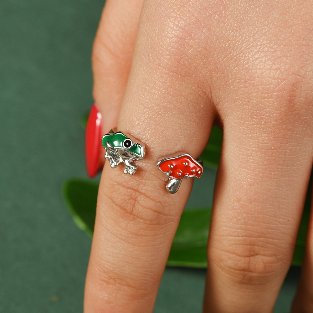 Vintage Pesta Cincin Pasangan Lucu Cincin Retro Lucu Kodok Jamur Merah Cincin Elegan Untuk Pria Wanita Yang Dapat Disesuaikan Terbuka Fashion Pesona Kodok Hewan Rings