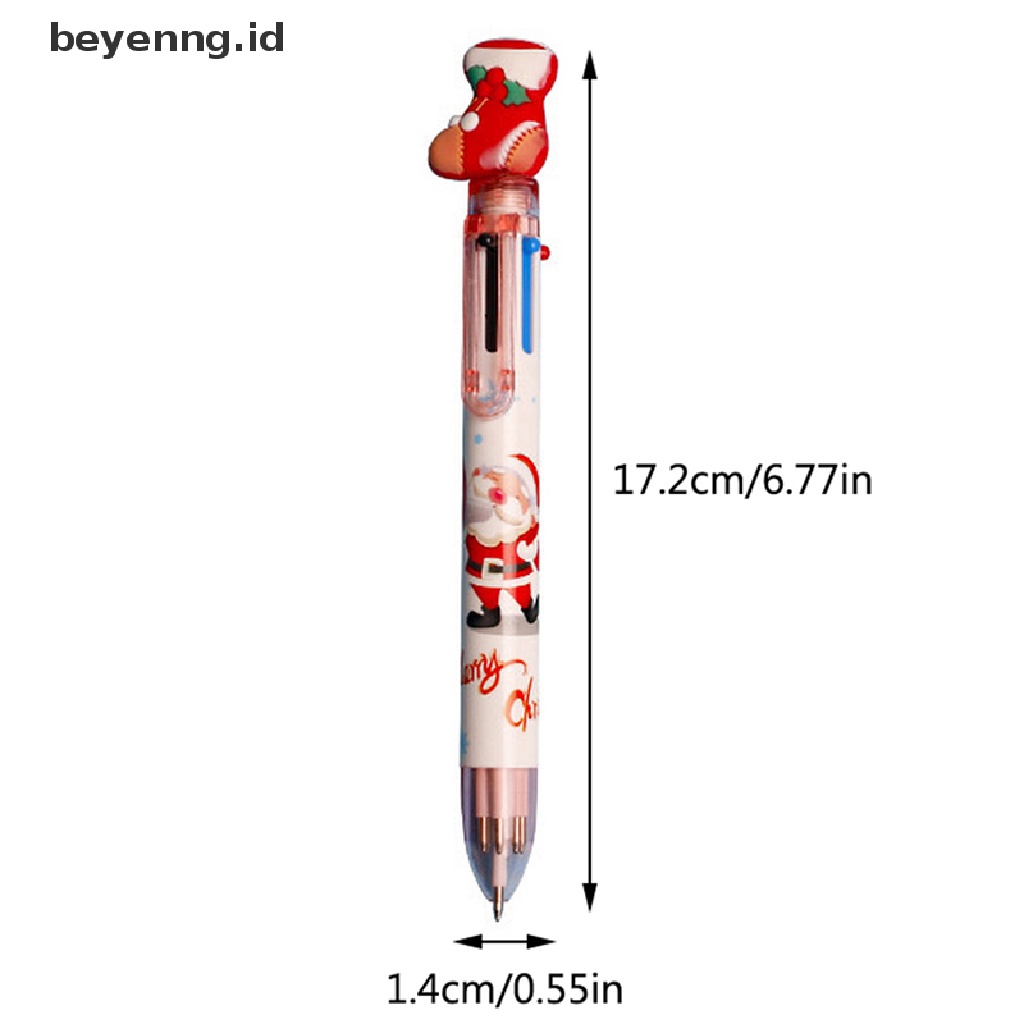 Beyen Merry Christmas Snowman Xmas Tree Deer Bolpoin 6-warna Tekan Kreatif Tangan Pena Bolpoin Hadiah Sekolah Kantor Stationary ID