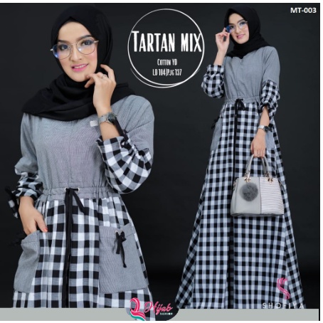 GAMIS SYARI / TARTAN MIX MAXI DRESS / BAJU GAMIS WANITA TERBARU