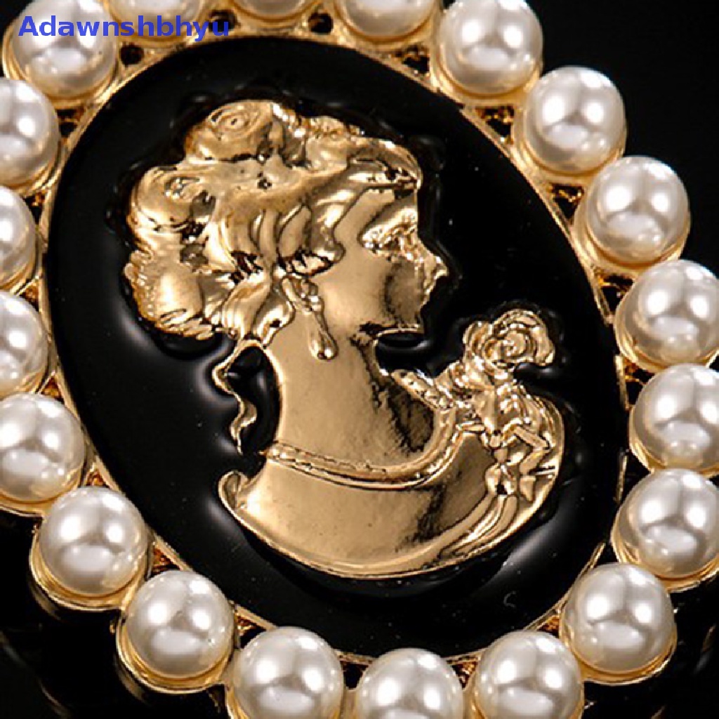 Adhyu 1pc Vintage Gold Beauty Head Pearl Bros Alloy Drip Minyak Plag Lapel Pin ID