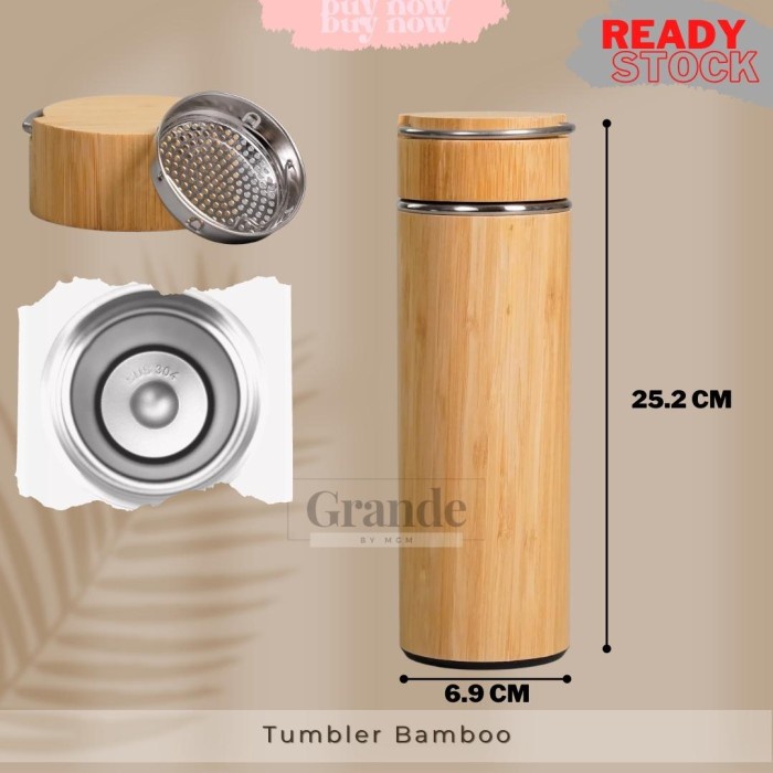 Tumbler stainless bamboo 500ml botol air bambu HANDLE vaccum flask