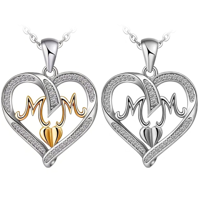 Fashion Surat Ibu Bentuk Hati Hias Kristal Liontin Kalung Hadiah Hari Ibu Perhiasan Berkualitas Tinggi