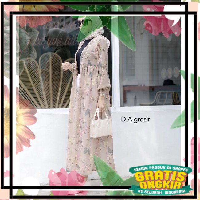 Zea Long Outer Ceruty Cardigan Motif Premium / toska lumut